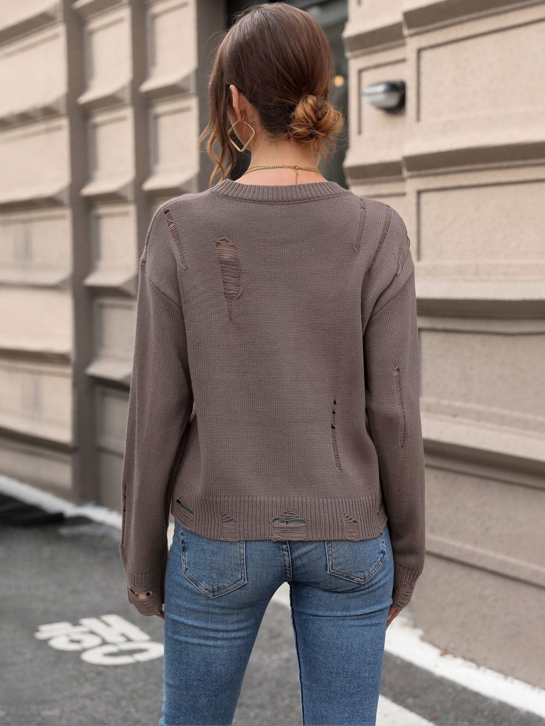 Women's Brown Pullover With Fuzzy Detail Blend