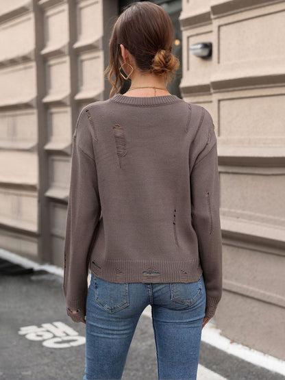 Women's Brown Pullover With Fuzzy Detail Blend