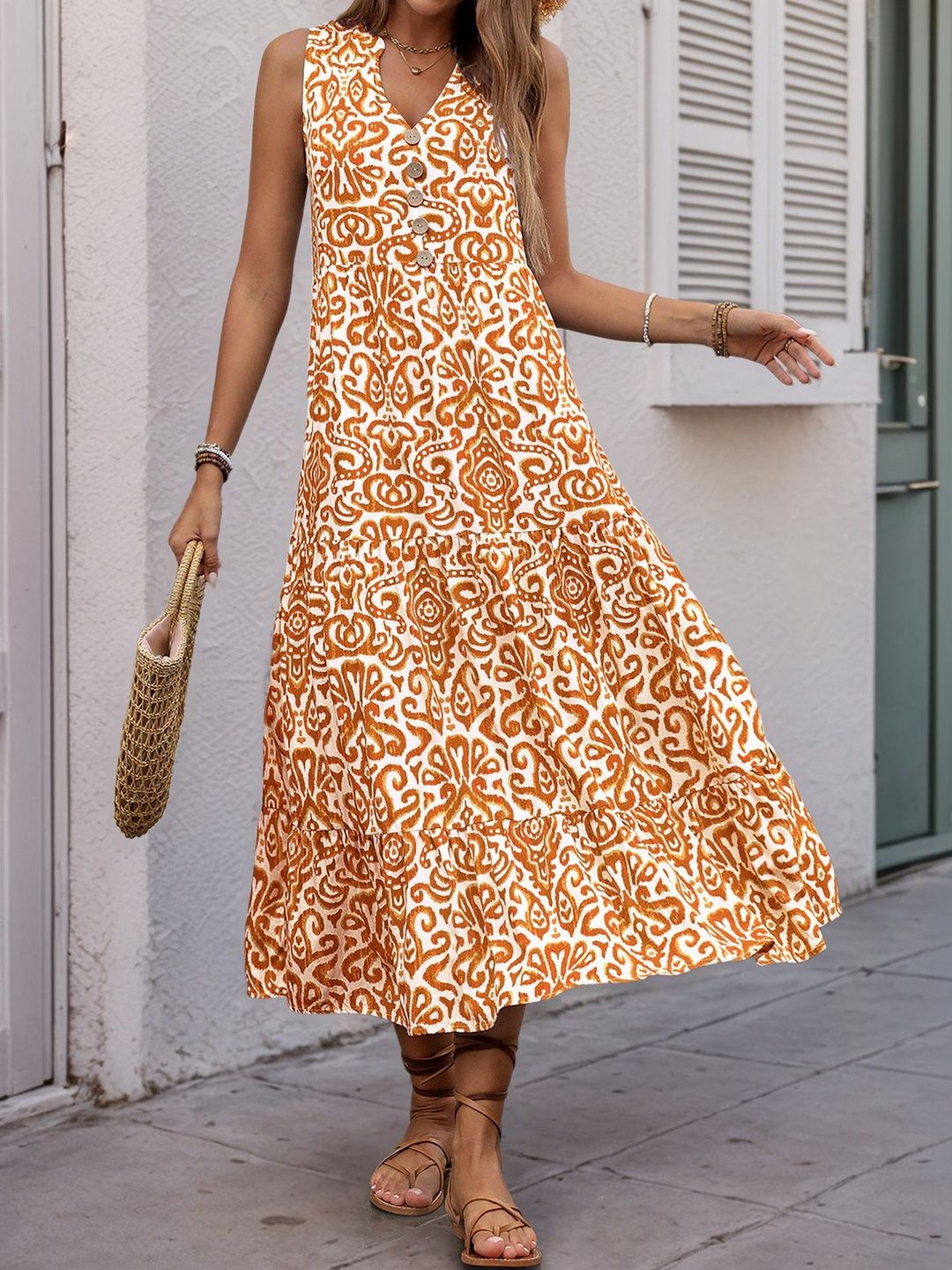 Print A-Line Midi Dress