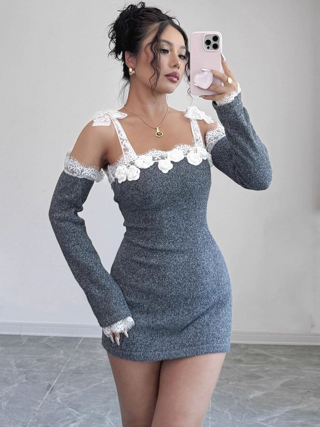 Women Ribbed Pullover with Embellished Detail