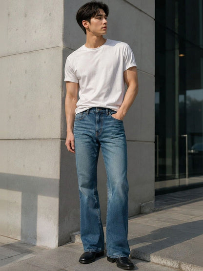 Men Bootcut Mid-Rise Low Distress Heavy Fade Jeans