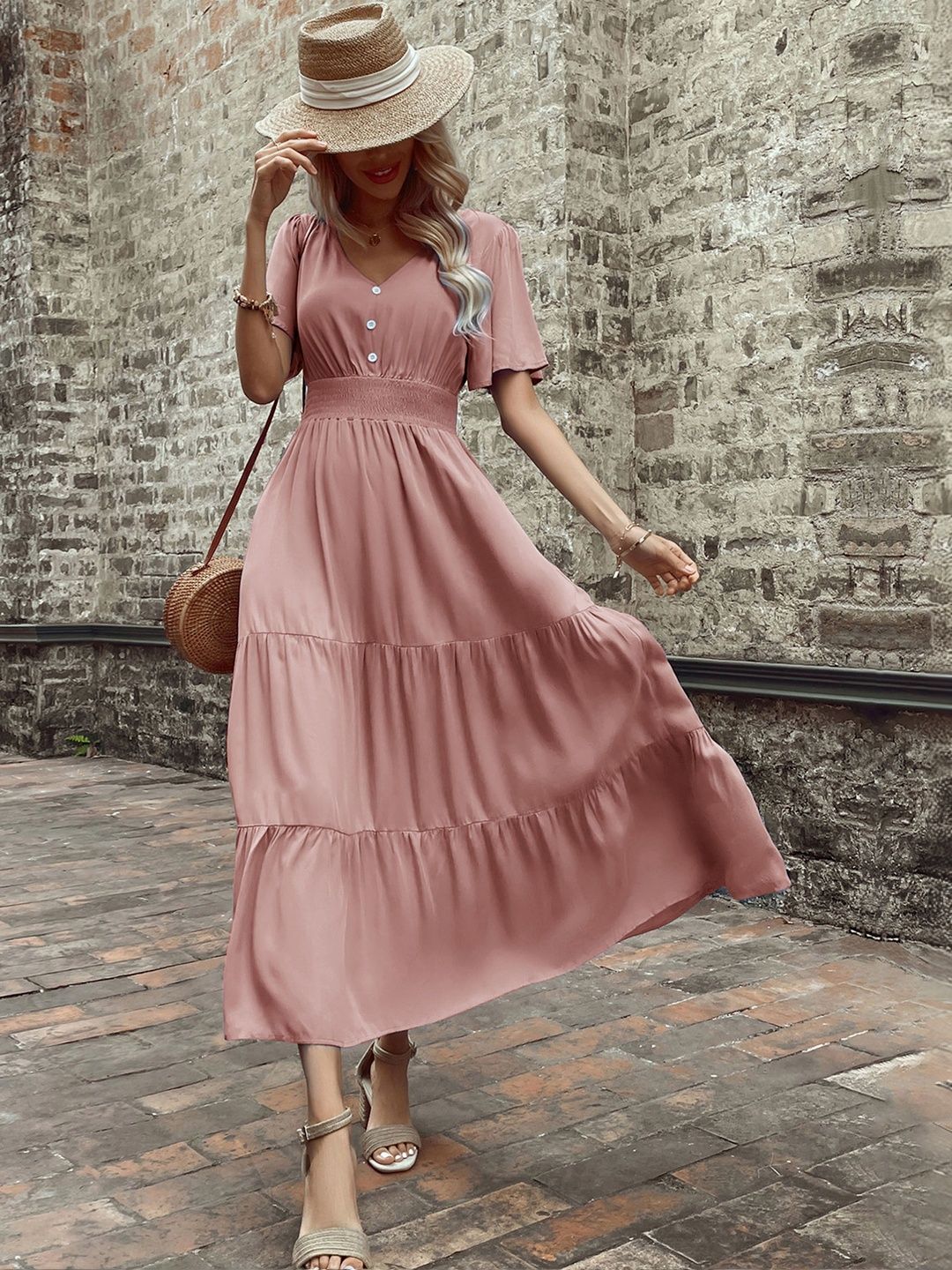 Flutter Sleeve A-Line Midi Dress