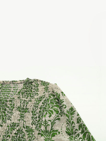 Women's Green Print Cotton Peplum Top
