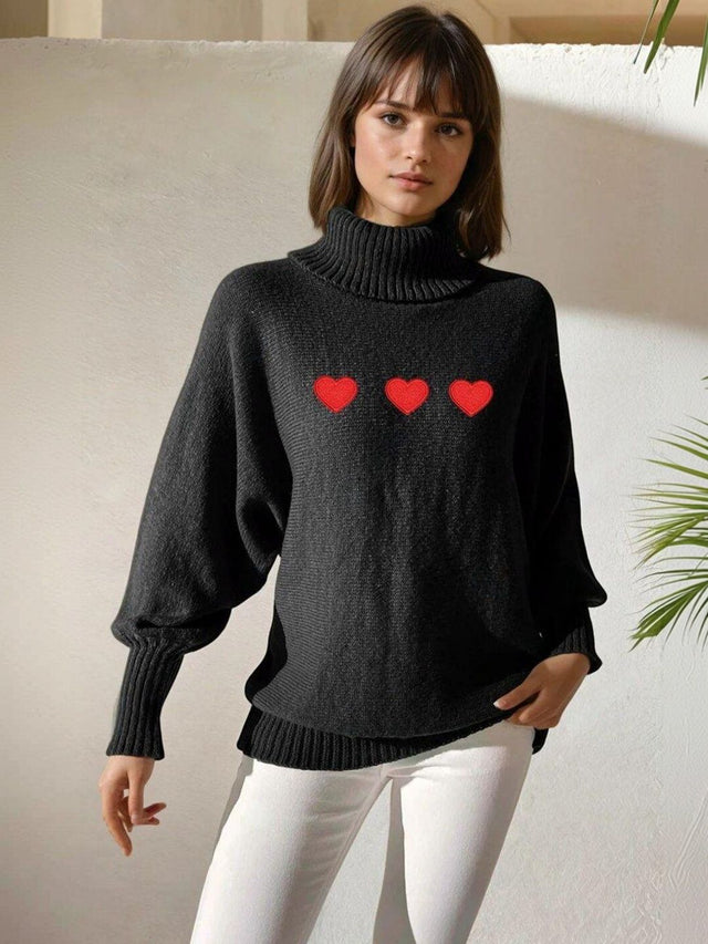 Printed Pullover with Embroidered Detail in Black acrylic - Nowi Korean Fashion