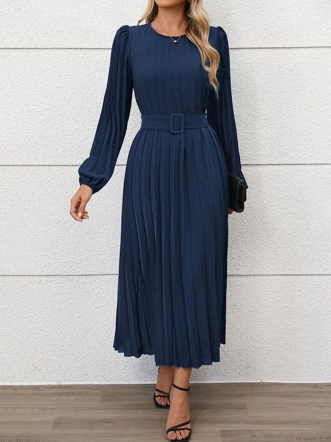 Women's Blue Nowi A-Line Midi Dress Blend Printed