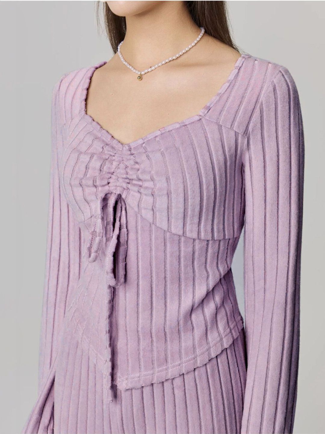 Lilac Striped Co-ords with Scoop Neck Top