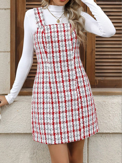 Women's Red Checked Pinafore Dress