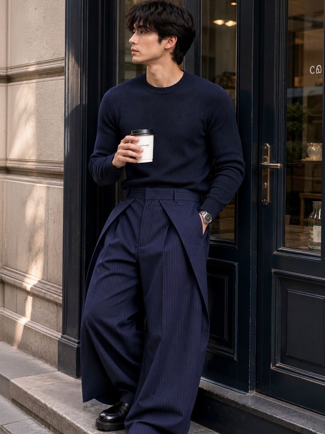 Men Striped Relaxed High-Rise Easy Wash Pleated Trousers