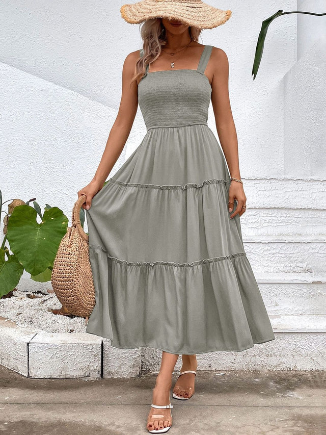A-Line Midi Dress in Grey silk - Nowi Korean Fashion