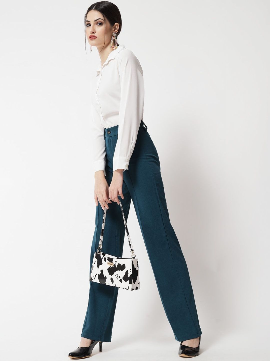 Women Regular Fit High-Rise Easy Wash Trousers