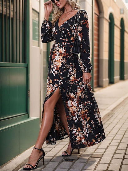 Women's Black Floral Print Maxi Dress Blend