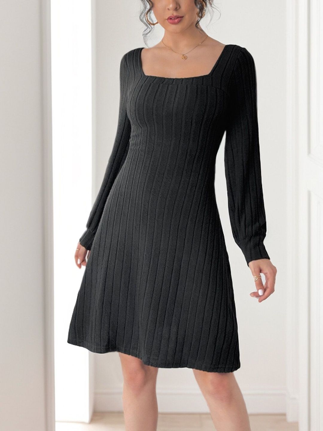 Women's Black A-Line Dress Blend Printed
