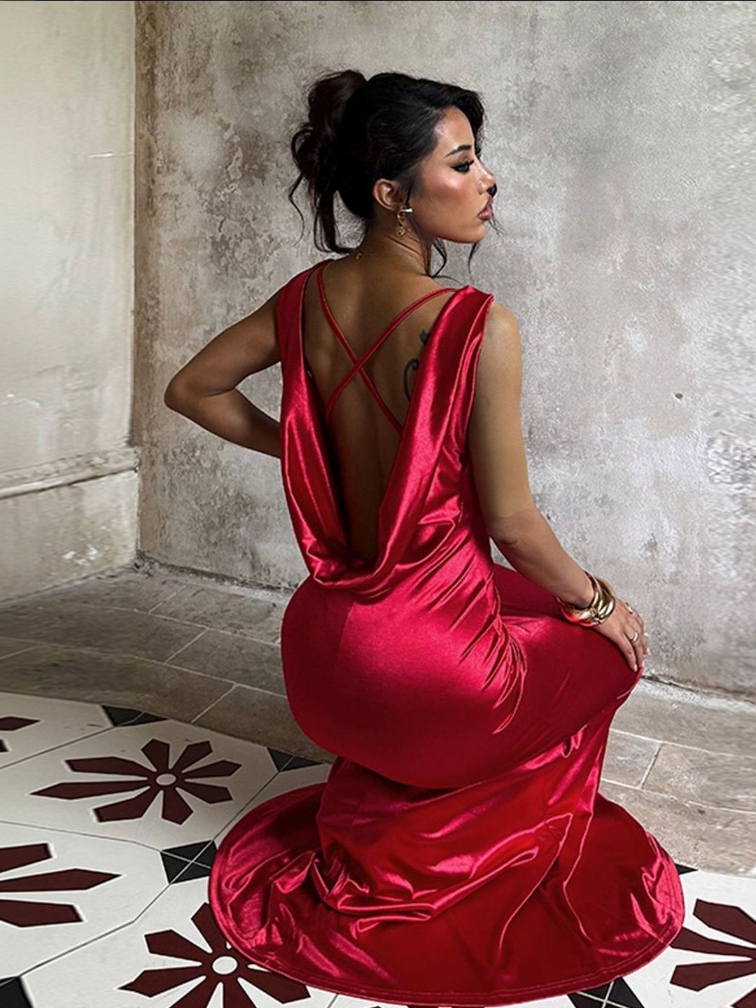 NOWI Cowl Neck Sheath Maxi Dress
