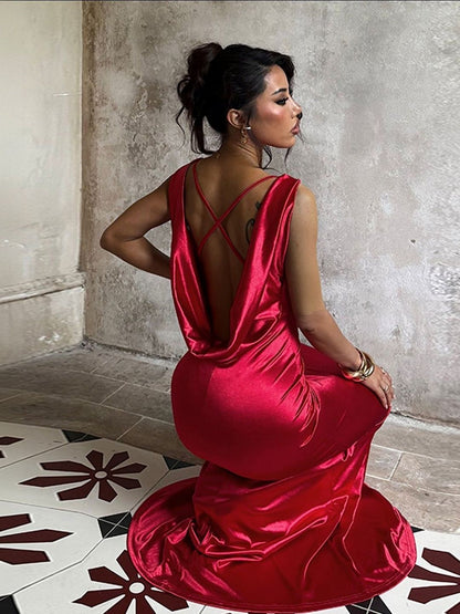 NOWI Cowl Neck Sheath Maxi Dress