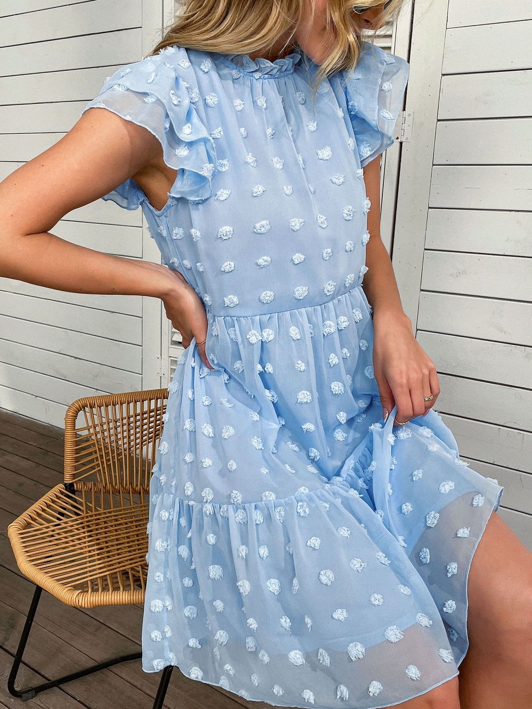Flutter Sleeve Ruffled Fit & Flare Dress
