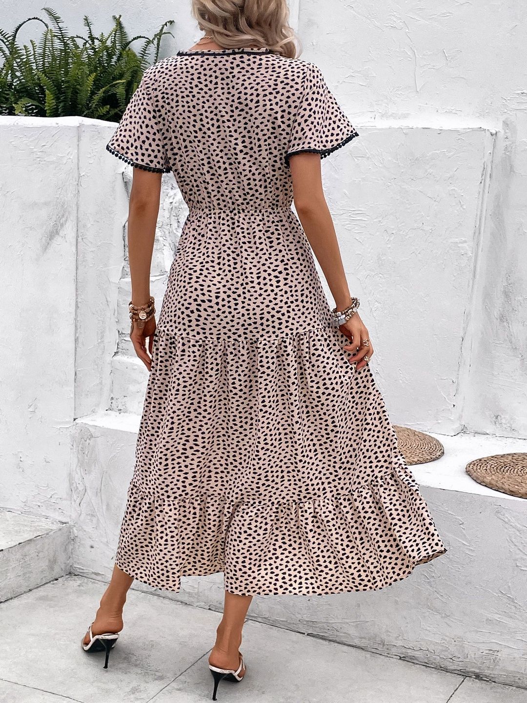 Polka Dot Print Ruffled Fit & Flare Midi Dress