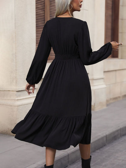 Women's Black Fit & Flare Midi Dress Blend Printed