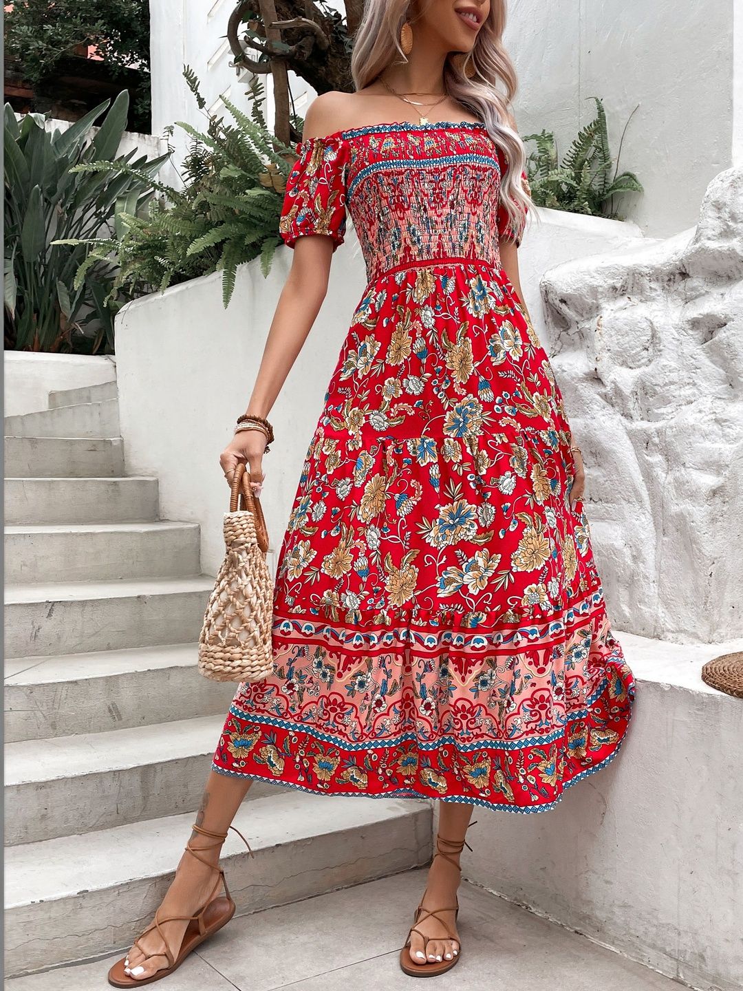 Print Fit & Flare Midi Dress