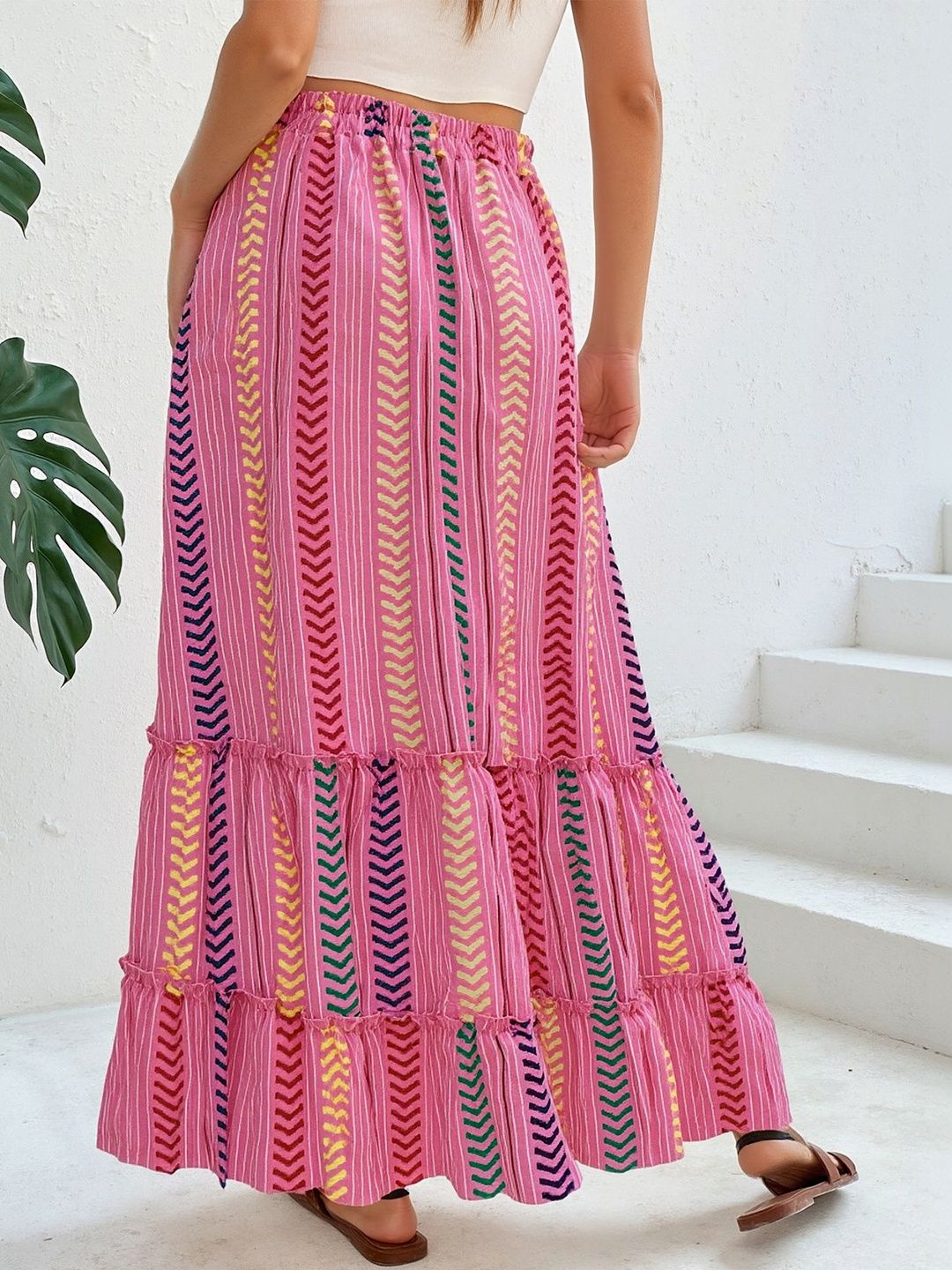 Printed Tiered Flared Cotton Skirts