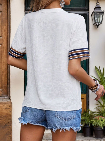 Striped Mandarin Collar Cotton Top
