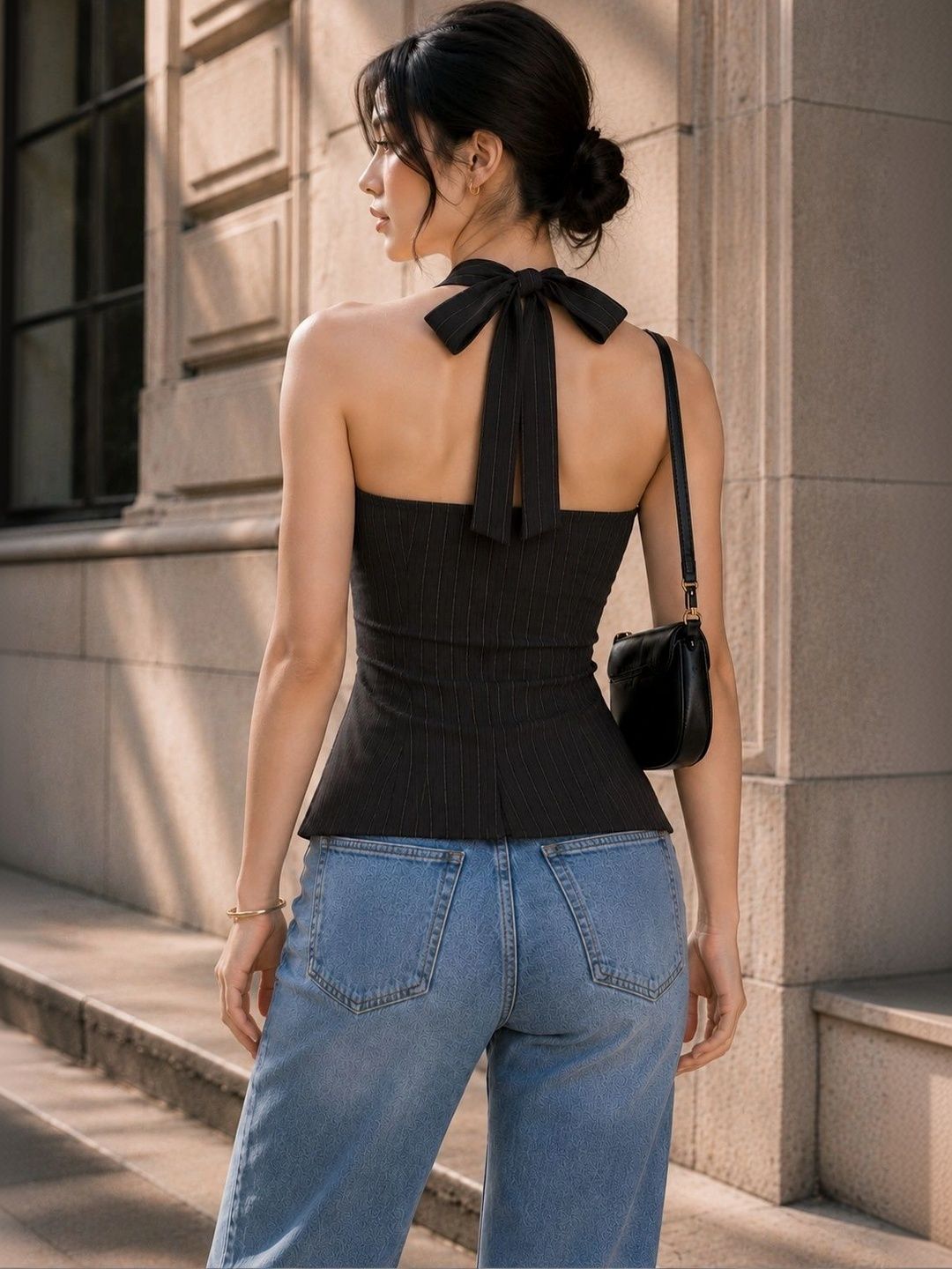 Striped Halter Neck Top