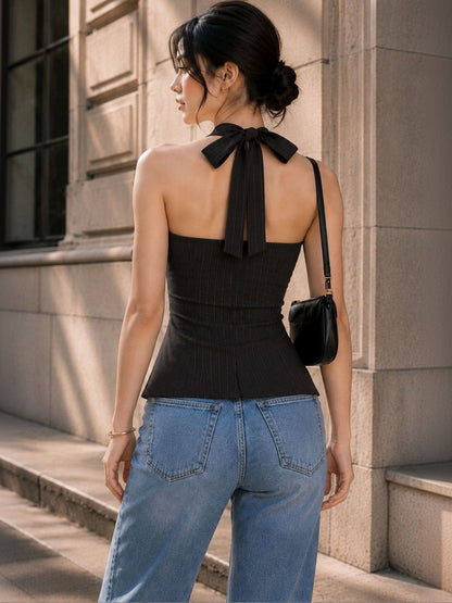 Striped Halter Neck Top