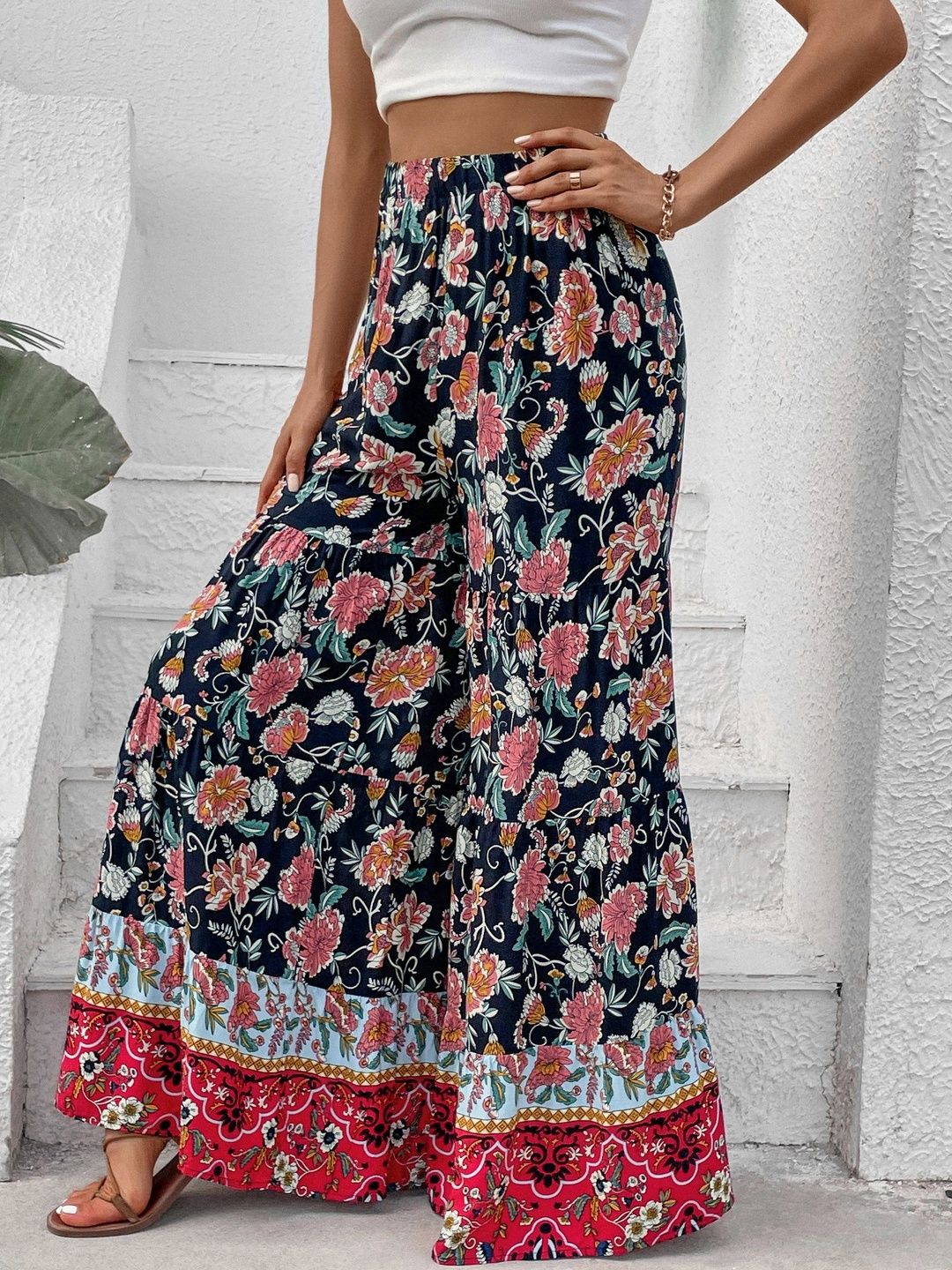 Women Floral Printed Loose Fit Non Iron Trousers