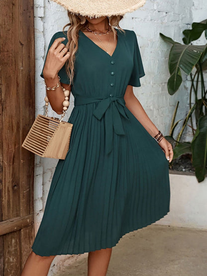 Flutter Sleeve Fit & Flare Midi Dress
