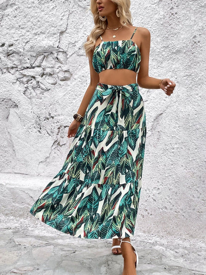 Printed Shoulder Straps Top & Skirt Co-Ords