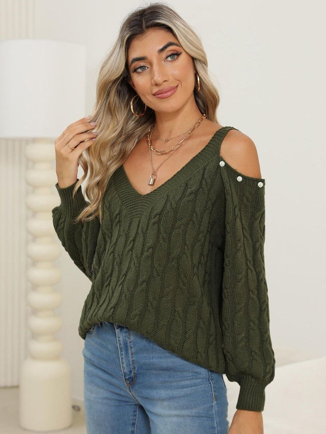 Cable Knit Pullover in Green acrylic - Nowi Korean Fashion
