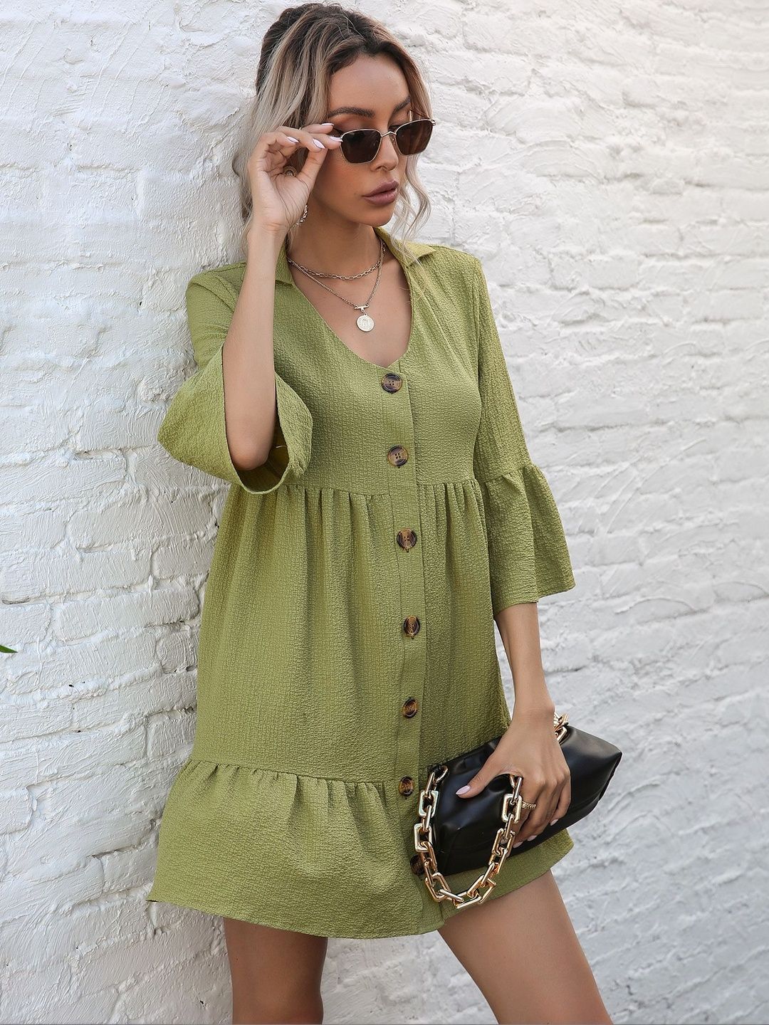 Flared Sleeve A-Line Mini Dress