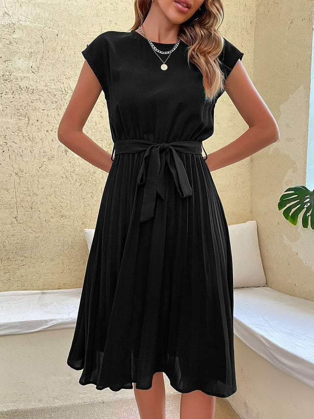 A-Line Midi Dress in Black cotton - Nowi Korean Fashion