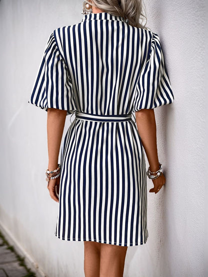 Striped Puff Sleeve Shirt Dress