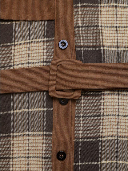 Women's Brown Checked Shirt Dress Blend Regular Fit