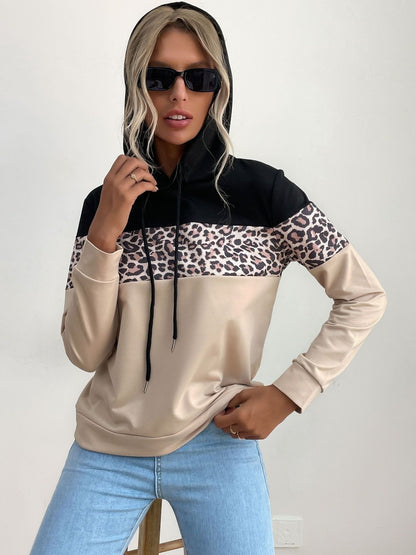Colourblocked Hooded Sweatshirt in Beige Cotton Style 368 - Nowi Korean Fashion