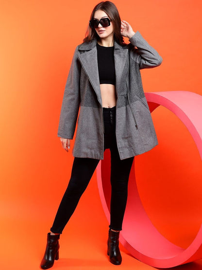 Solid Single Breasted Casual Blazer in Grey cotton - Nowi Korean Fashion