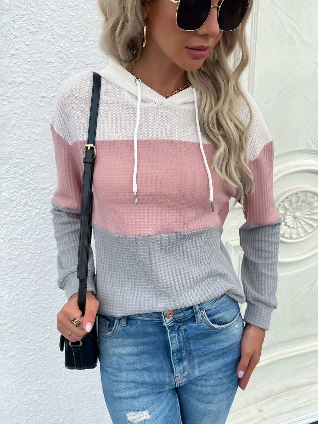 Women Colourblocked Hooded Sweatshirt