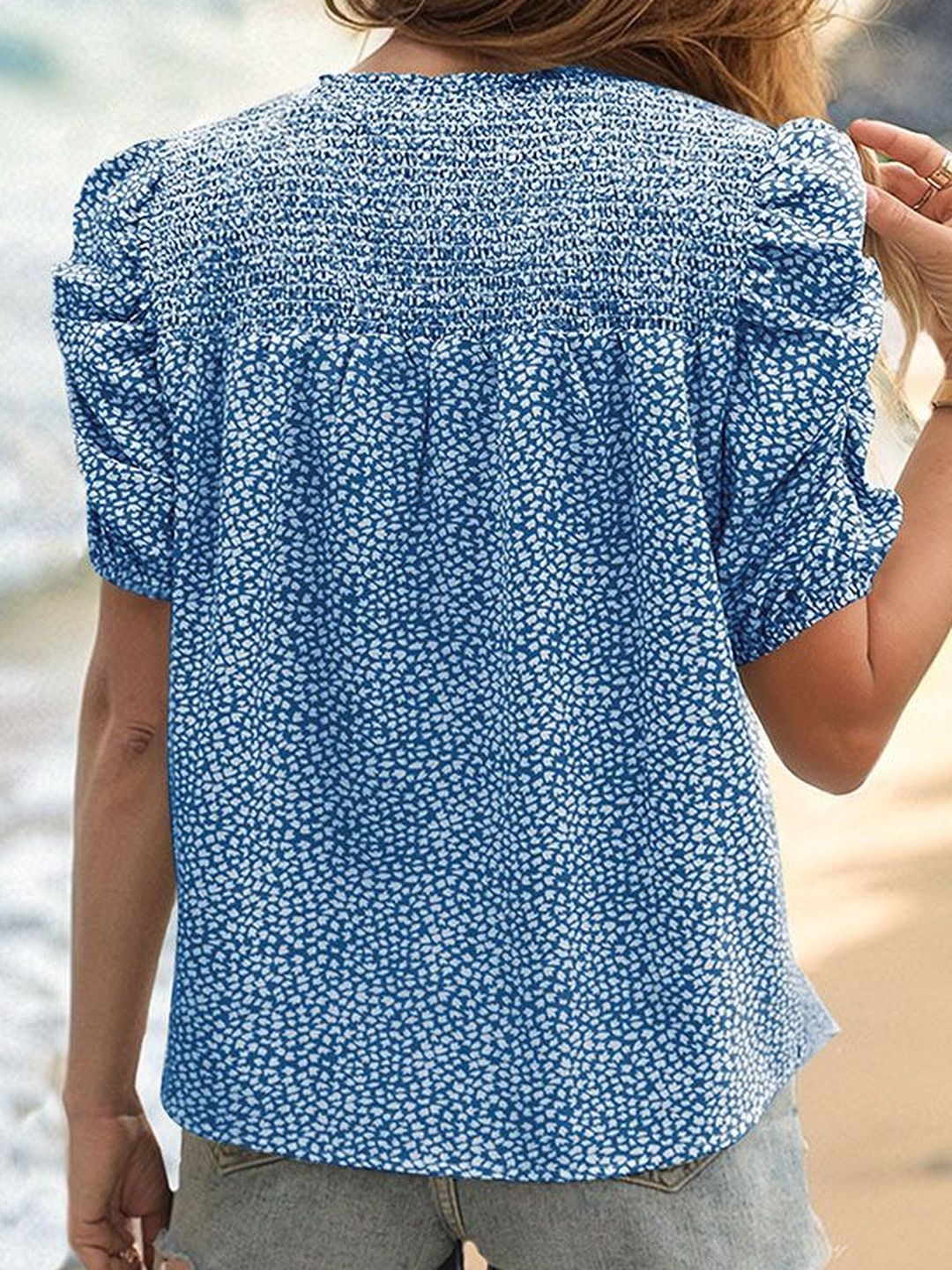 Floral Print Puff Sleeve Cotton Top