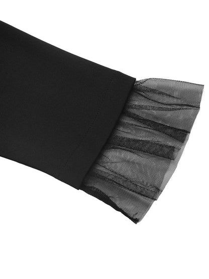 Women's Black Puff Sleeve Ruffled A-Line Dress