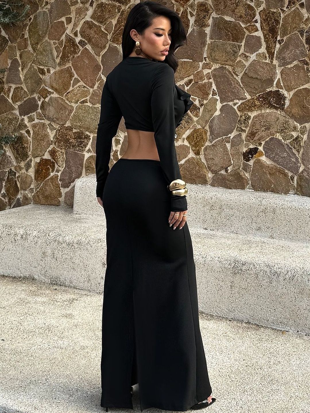NOWI Ruffled Sheath Maxi Dress