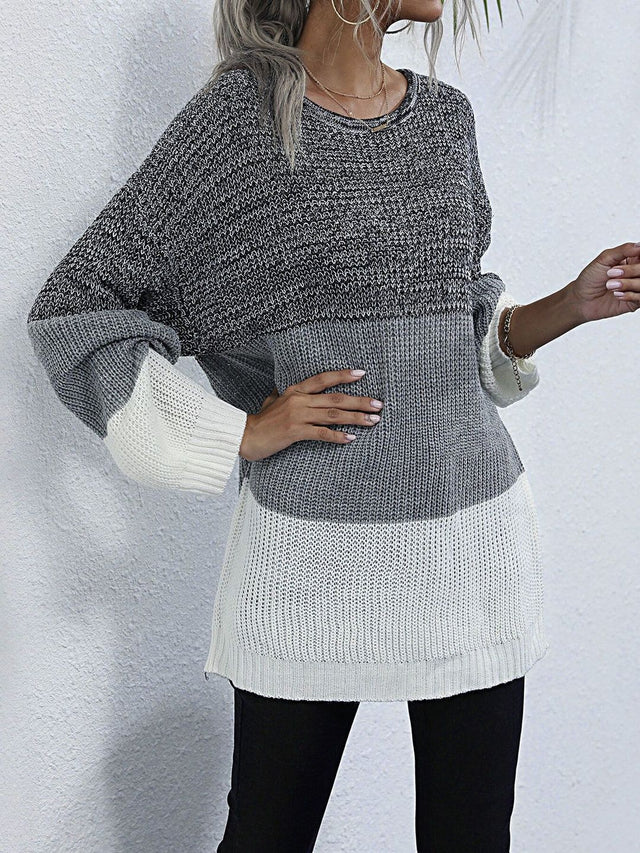 Colourblocked Pullover in Grey Style 274 - Nowi Korean Fashion