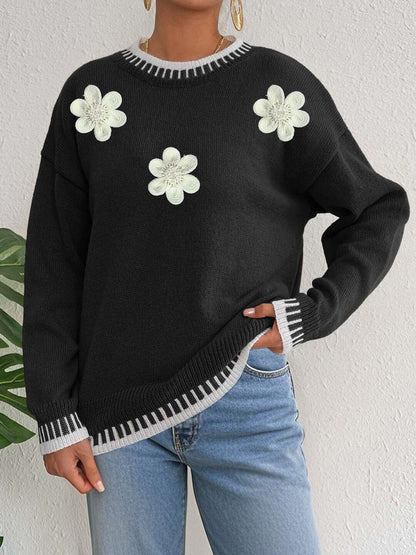 Women Floral Pullover with Applique Detail