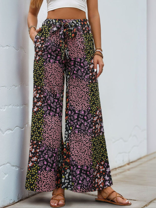 Floral Printed Non Iron Trousers in Black cotton - Nowi Korean Fashion