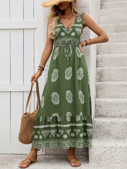 Green Bohemian Ethnic Maxi Dress