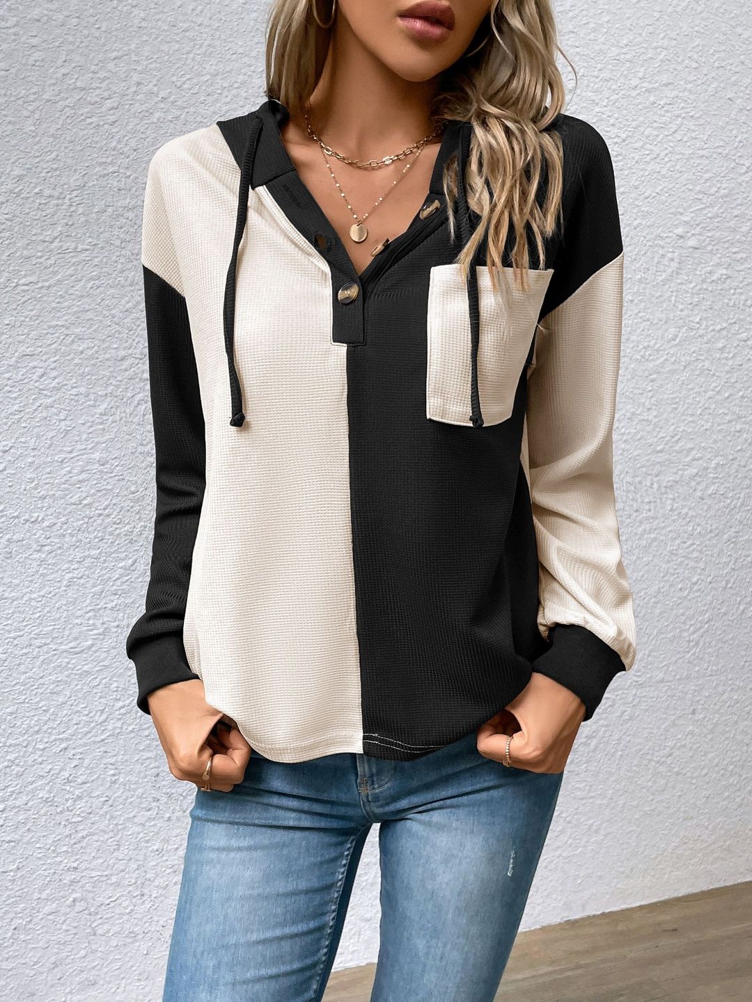 Women Colourblocked Hooded Sweatshirt