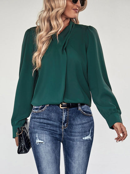 Women's Elegant Green Top With Pleated Detailing