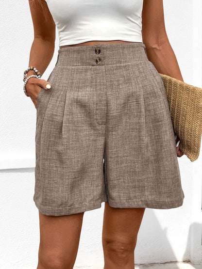 Women High-Rise Linen Shorts
