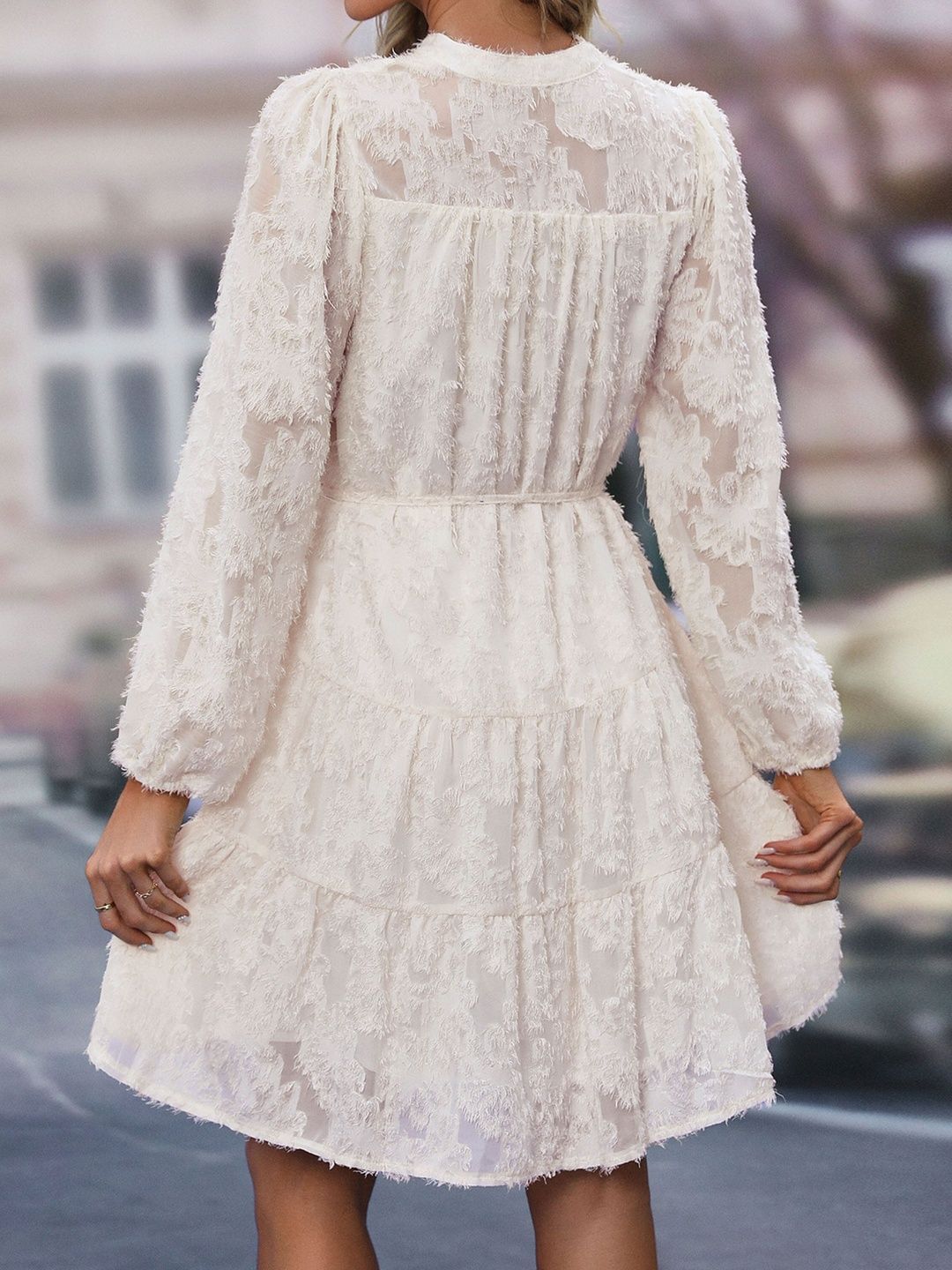 Women's White Fit & Flare Dress Blend Printed