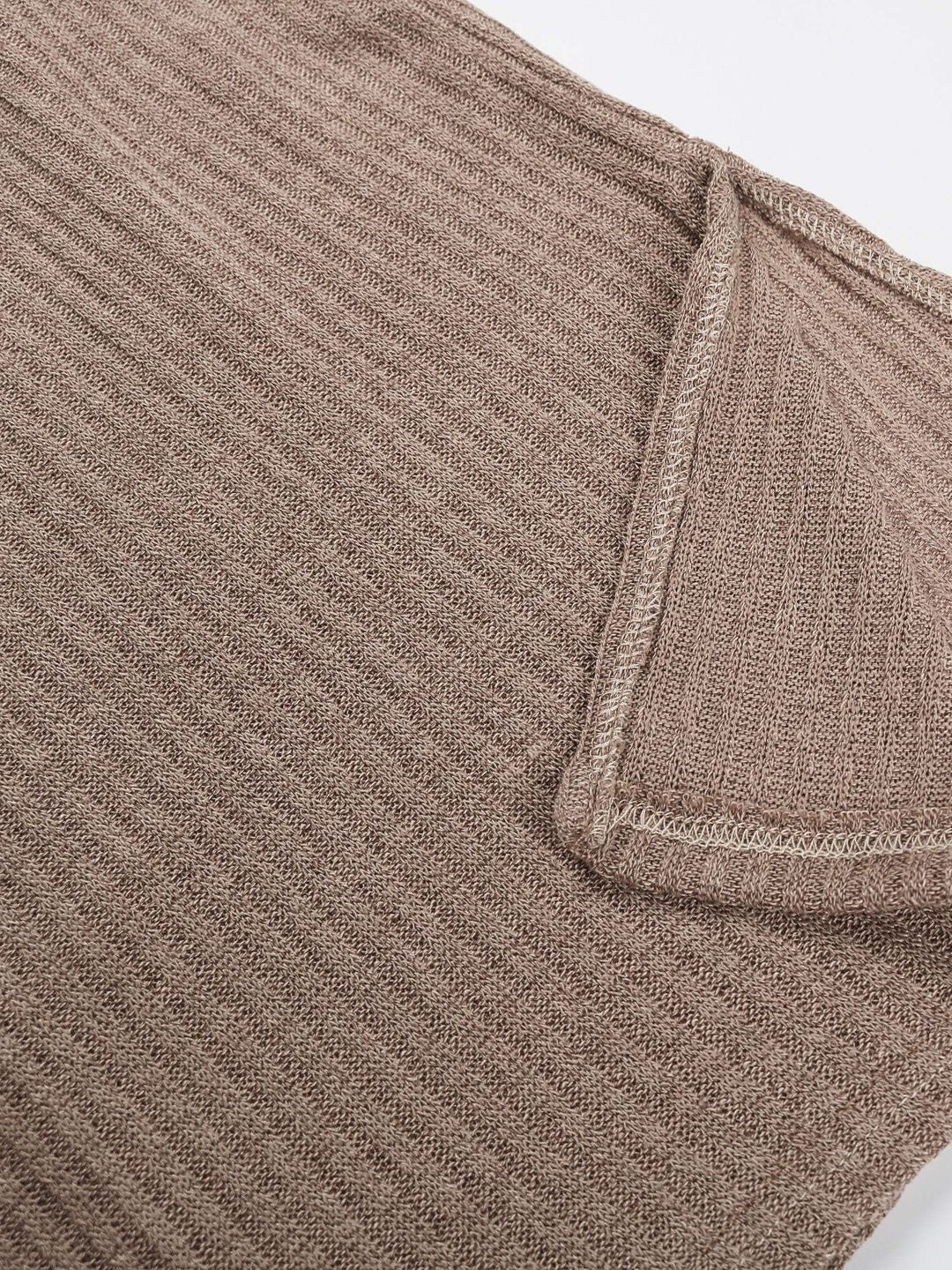 Women's Beige Nowi Women Ribbed Pullover Blend Printed