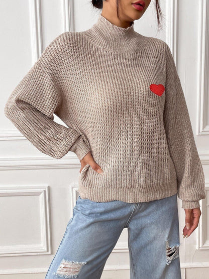 Women Ribbed Pullover with Embroidered Detail